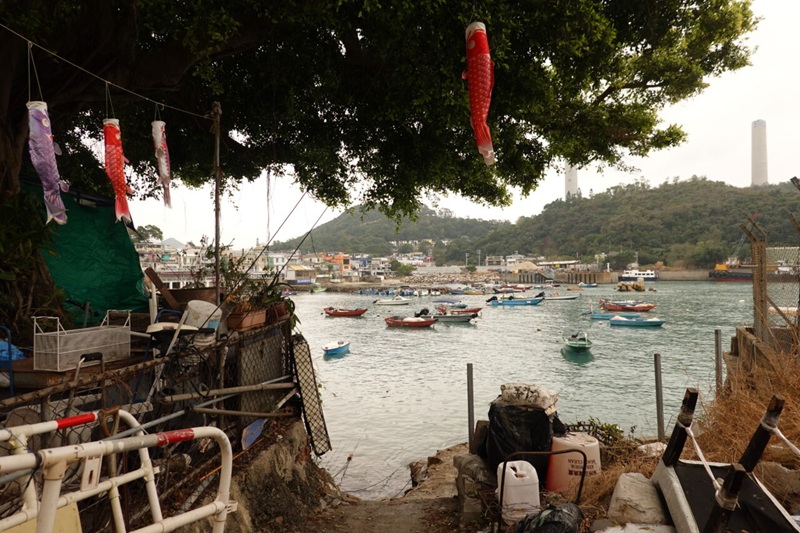 出典私ミシェリー@HKGlossy.comによる撮影. 私ミシェリーが撮影した榕樹湾（Yung Shue Wan）に飾られた鯉のぼりと臨海線の写真その１